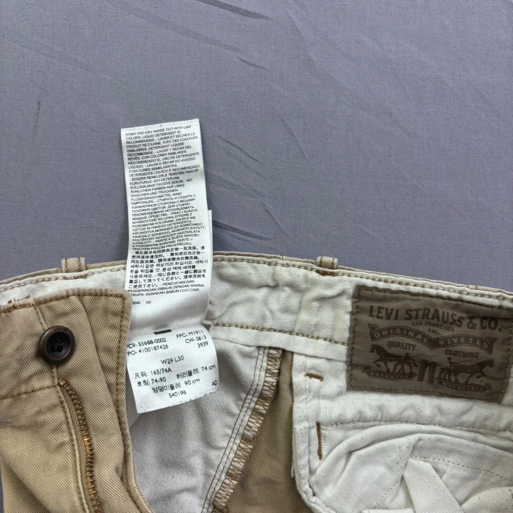 Levis Chino Pants Mens 29x30 Khaki Tan Cotton Straight Leg Trousers
